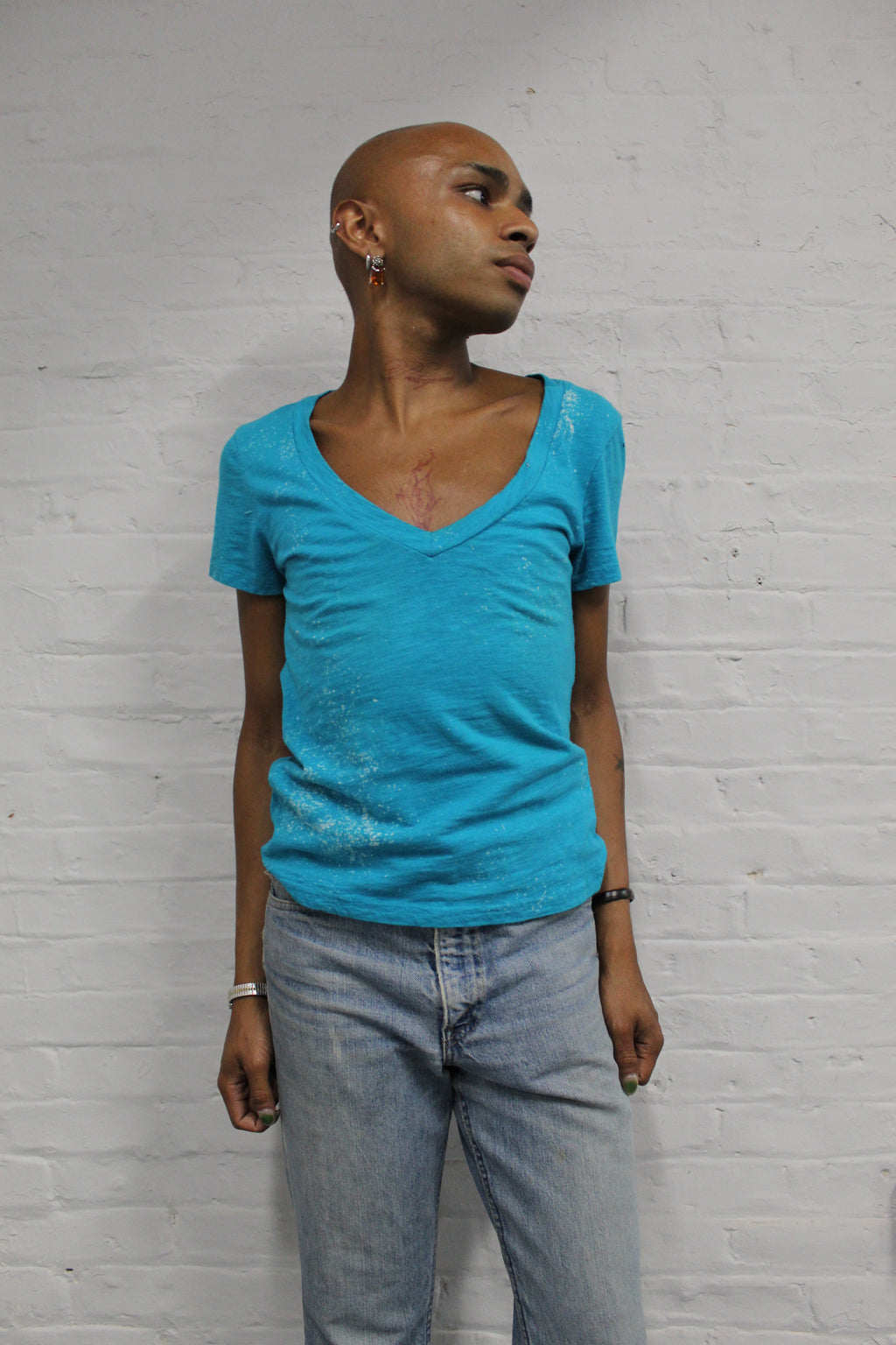 Aqua Rhinestone Webbed Back Tee