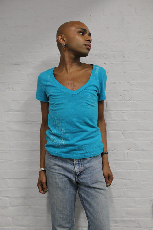 Aqua Rhinestone Webbed Back Tee