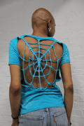 Aqua Rhinestone Webbed Back Tee