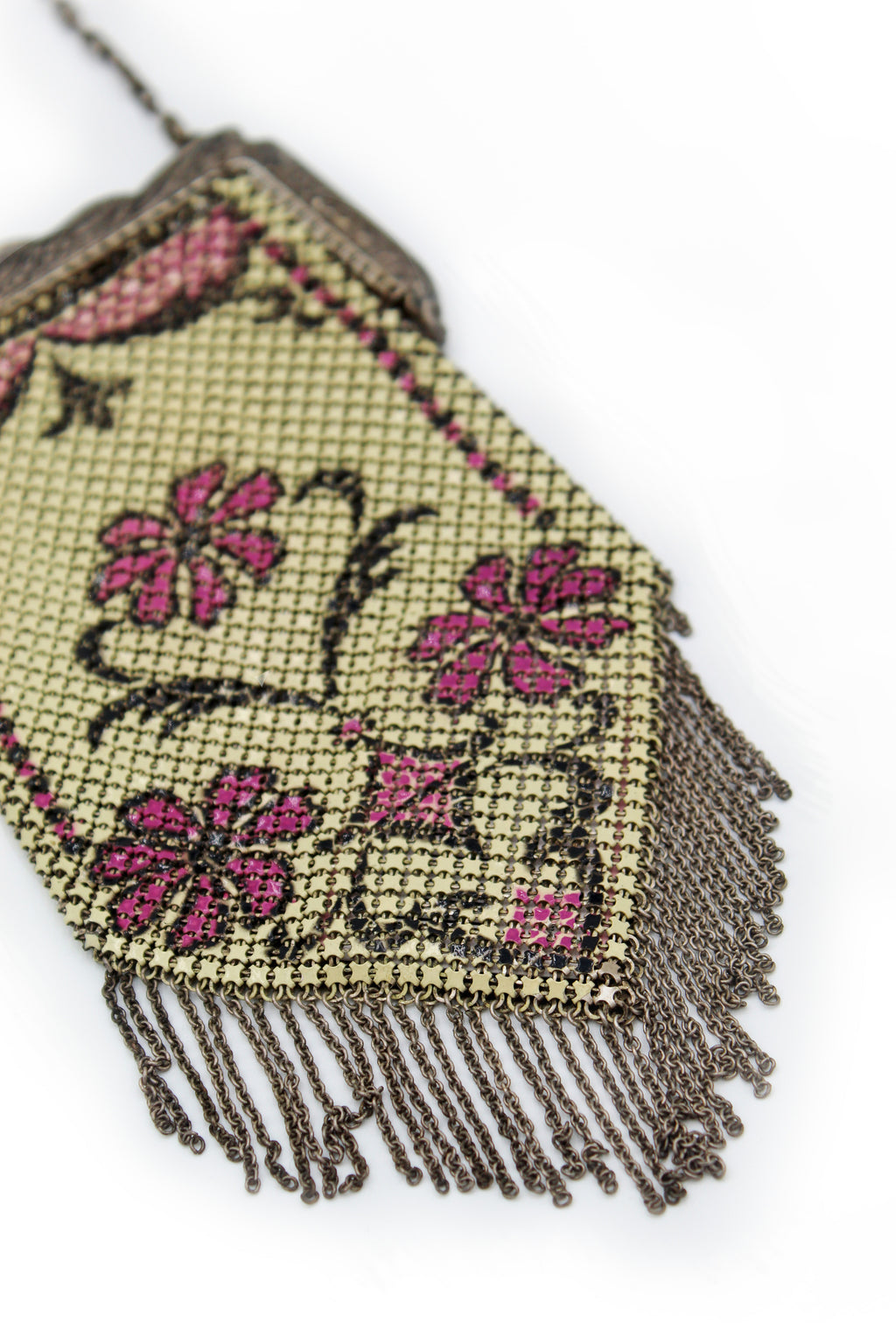 Antique Ivory & Magenta Metal Mesh Purse