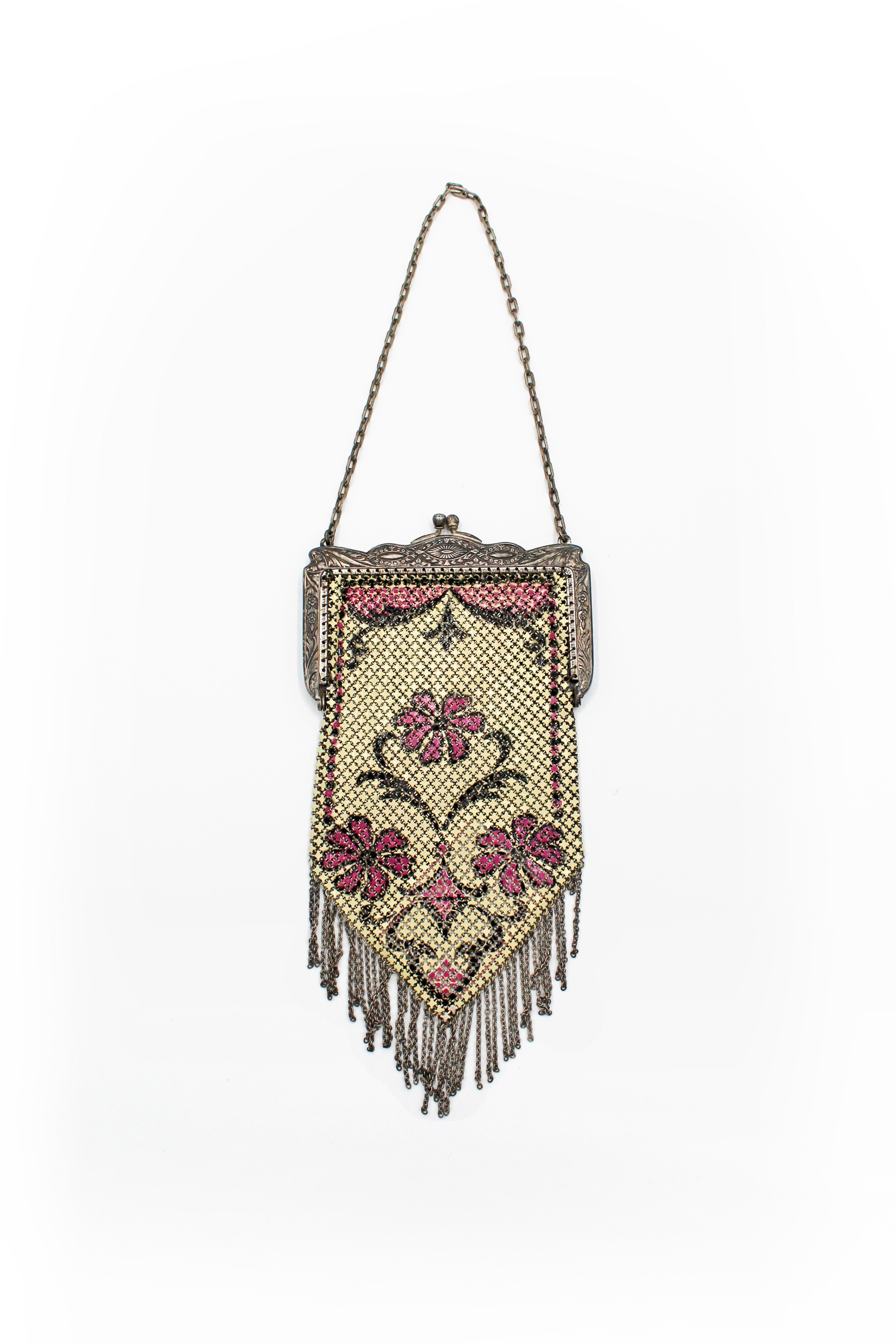 Antique Ivory & Magenta Metal Mesh Purse