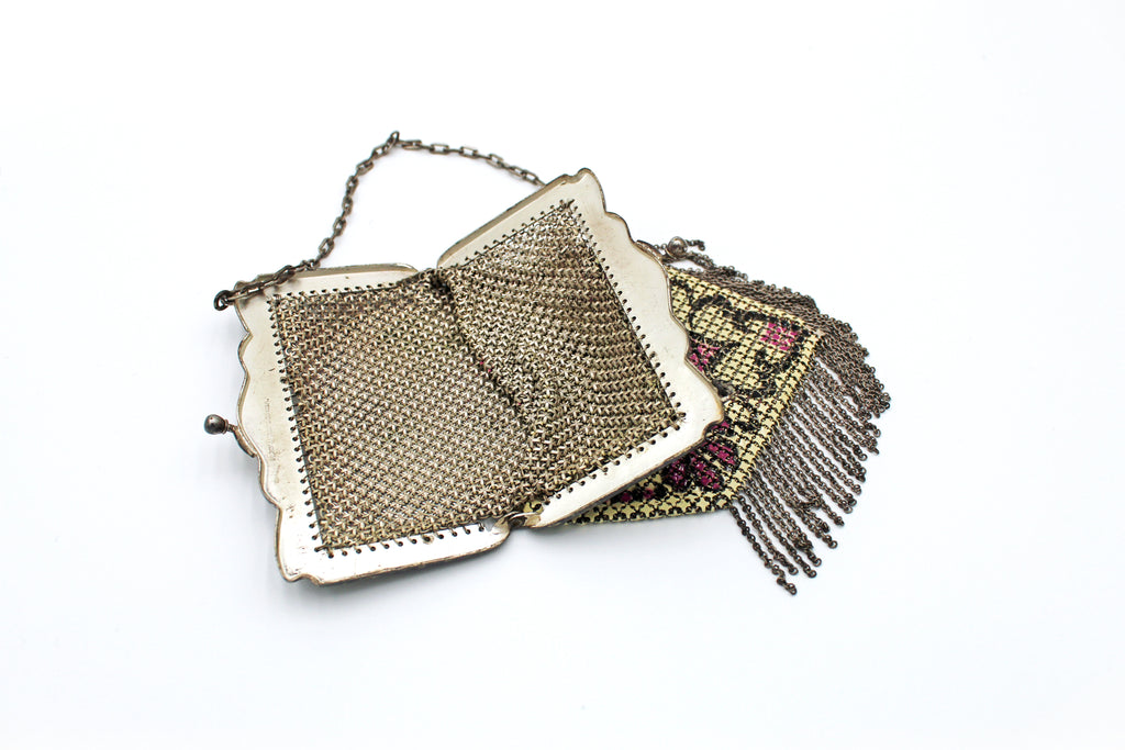 Antique Ivory & Magenta Metal Mesh Purse